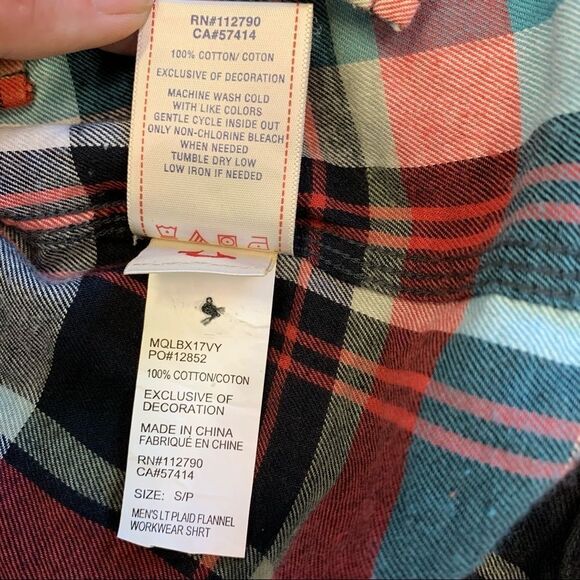 TRUE Religion red teal plaid check flannel fleece button down shirt size 8 - Picture 6 of 9